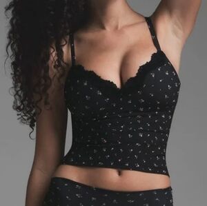 Skims Fits Everybody Lace Push Up Cami in Onyx Rosebud Print Size Large